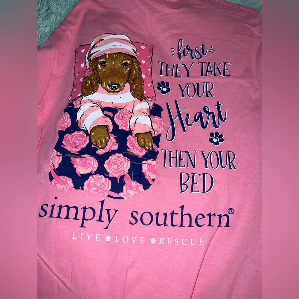 Simply southern puppy T-shirt BNWT first they take your heart than your bed